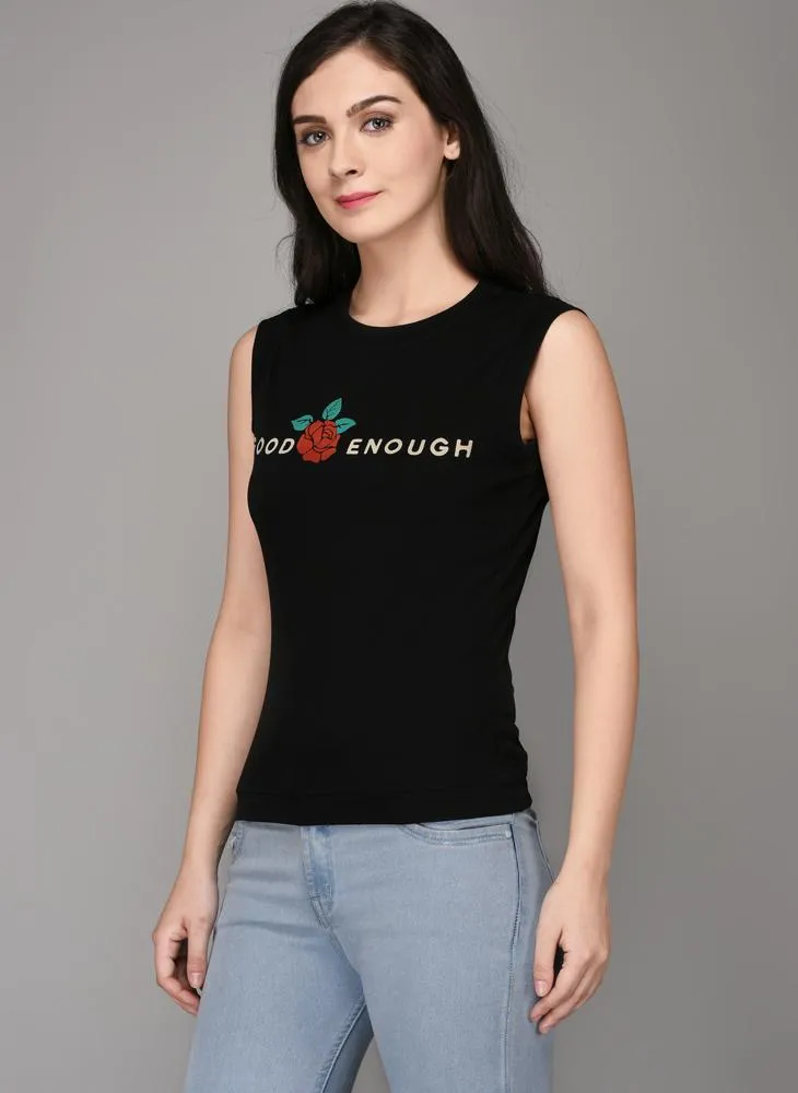 'GOOD ENOUGH' Printed Black Sleeveless Top