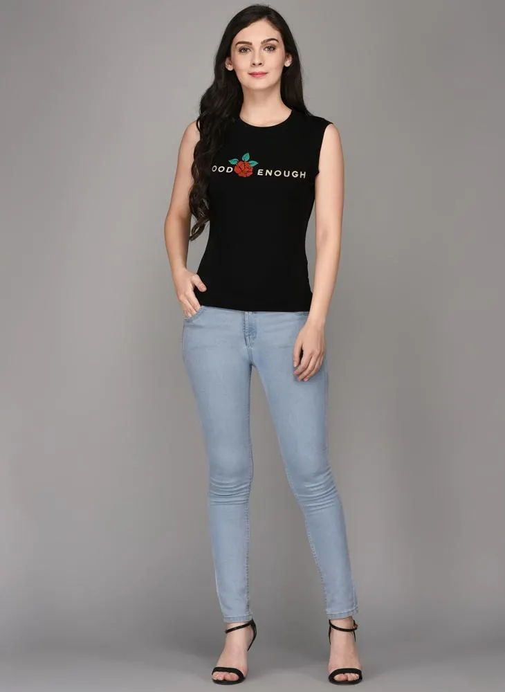 'GOOD ENOUGH' Printed Black Sleeveless Top