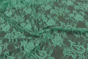 Green Floral Net Lace Fabric