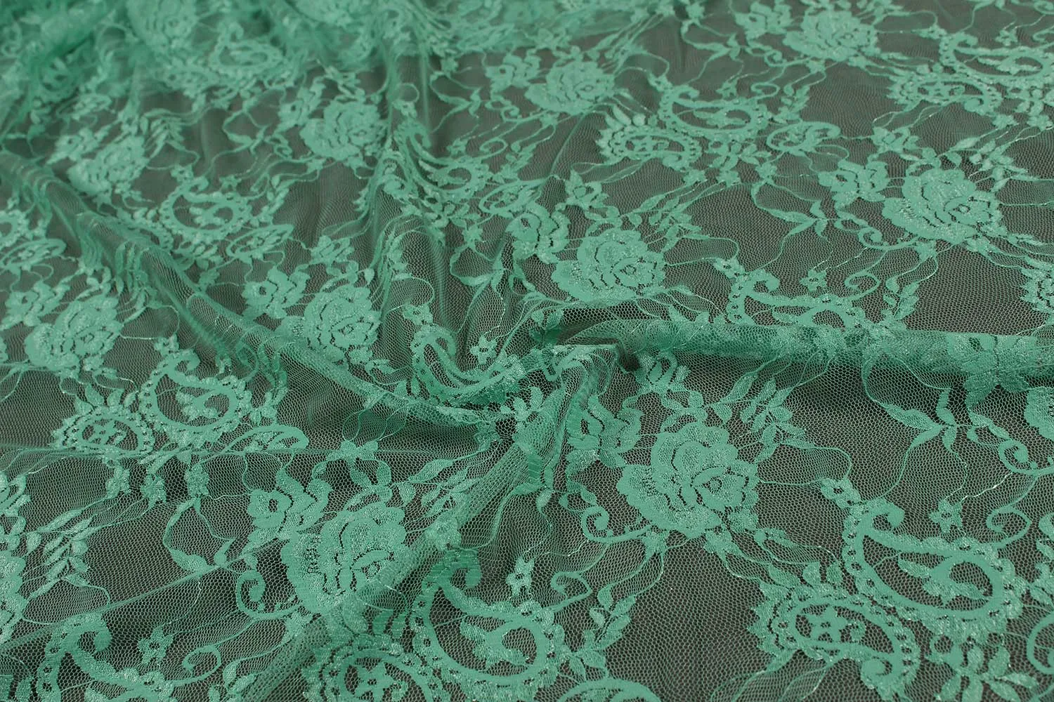Green Floral Net Lace Fabric