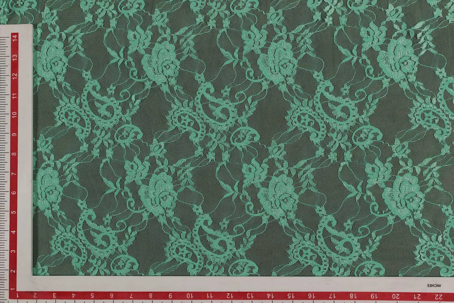 Green Floral Net Lace Fabric