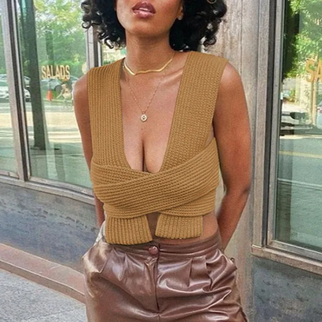 Irregular Knitted Bandage Top