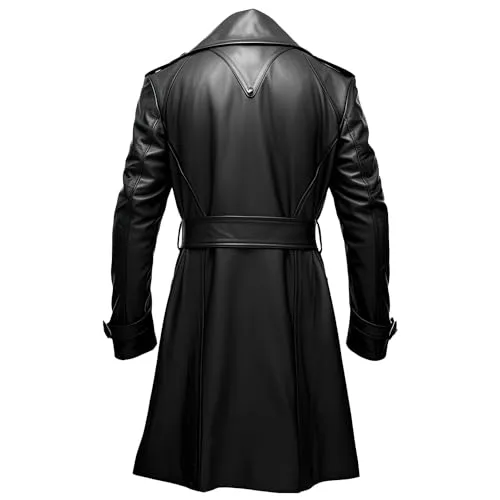 Leather Jets Mens Black Genuine Sheepskin Stylish Lapel Collar Sleek Open Front Casual Formal Belted Soft Trench Leather Coat
