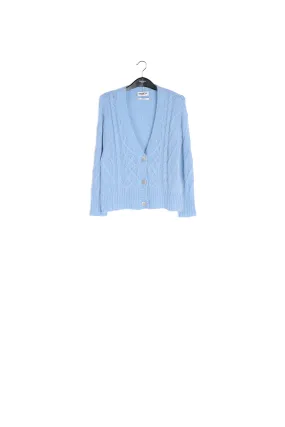 Light blue cable-knit V-neck cardigan