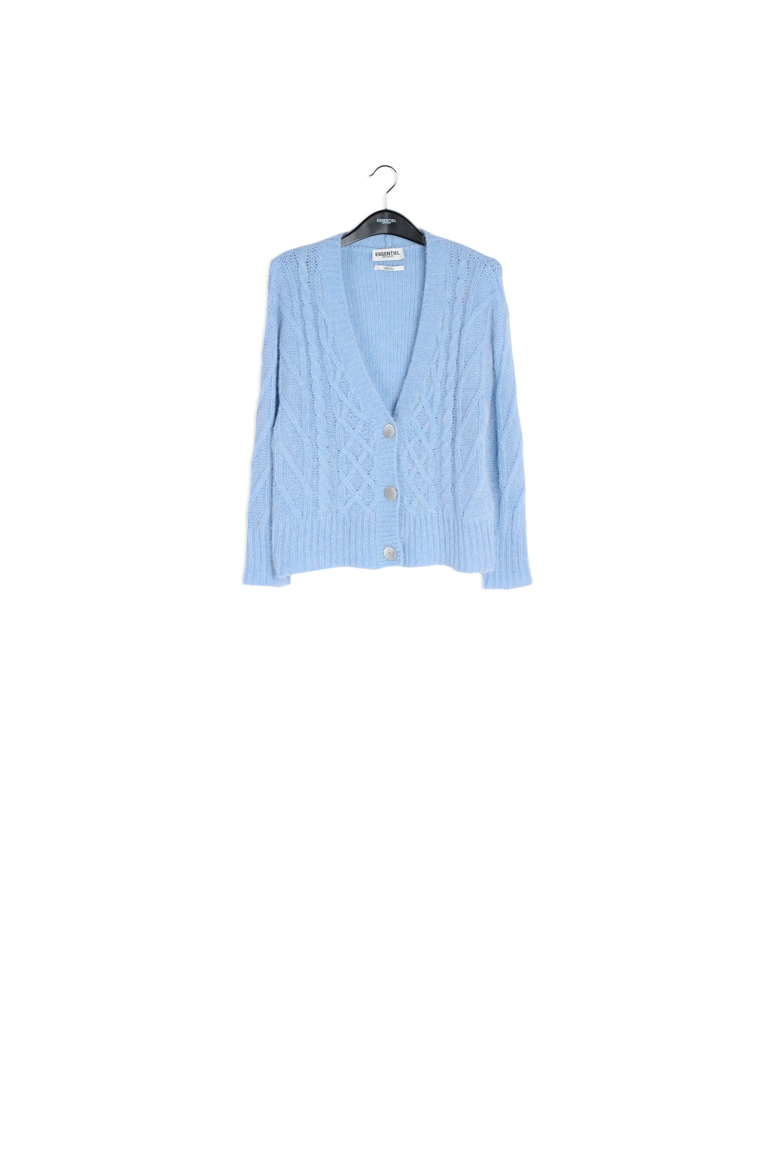 Light blue cable-knit V-neck cardigan