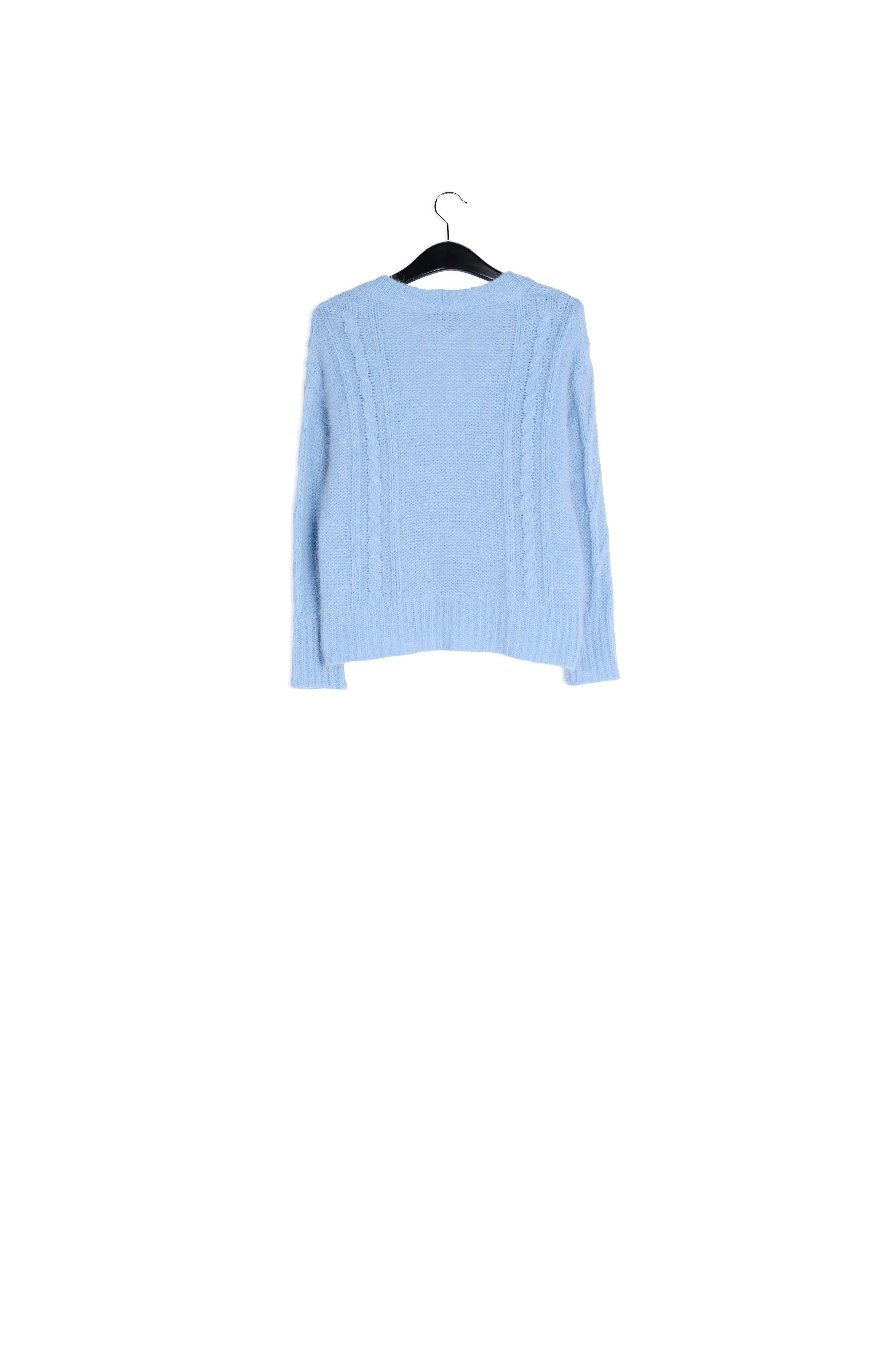 Light blue cable-knit V-neck cardigan