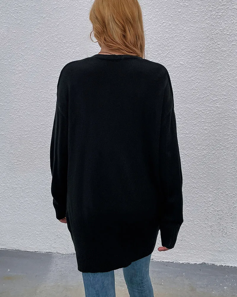Long Sleeve Knitted Pockets Sweater Cardigan