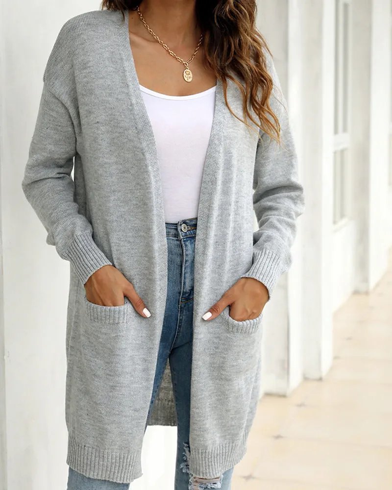 Long Sleeve Knitted Pockets Sweater Cardigan
