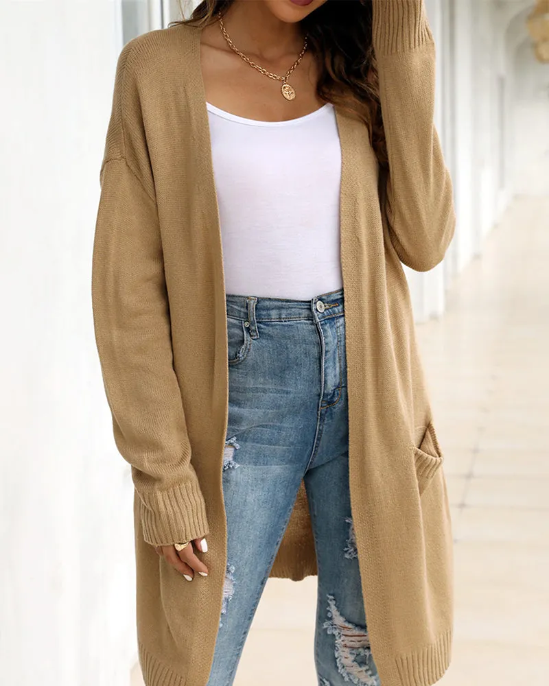 Long Sleeve Knitted Pockets Sweater Cardigan