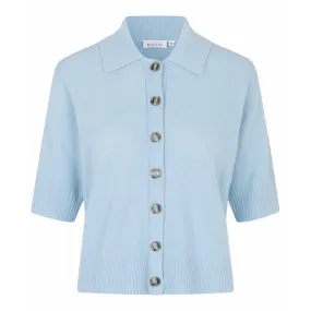 Masai Liva Short Sleeve Button Through Cardigan In Blue Fog