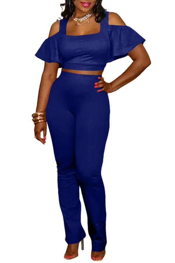 MB FASHON Cold-Shoulder Crop Top and Slim-Fit Pants Two-Piece Set 199R
