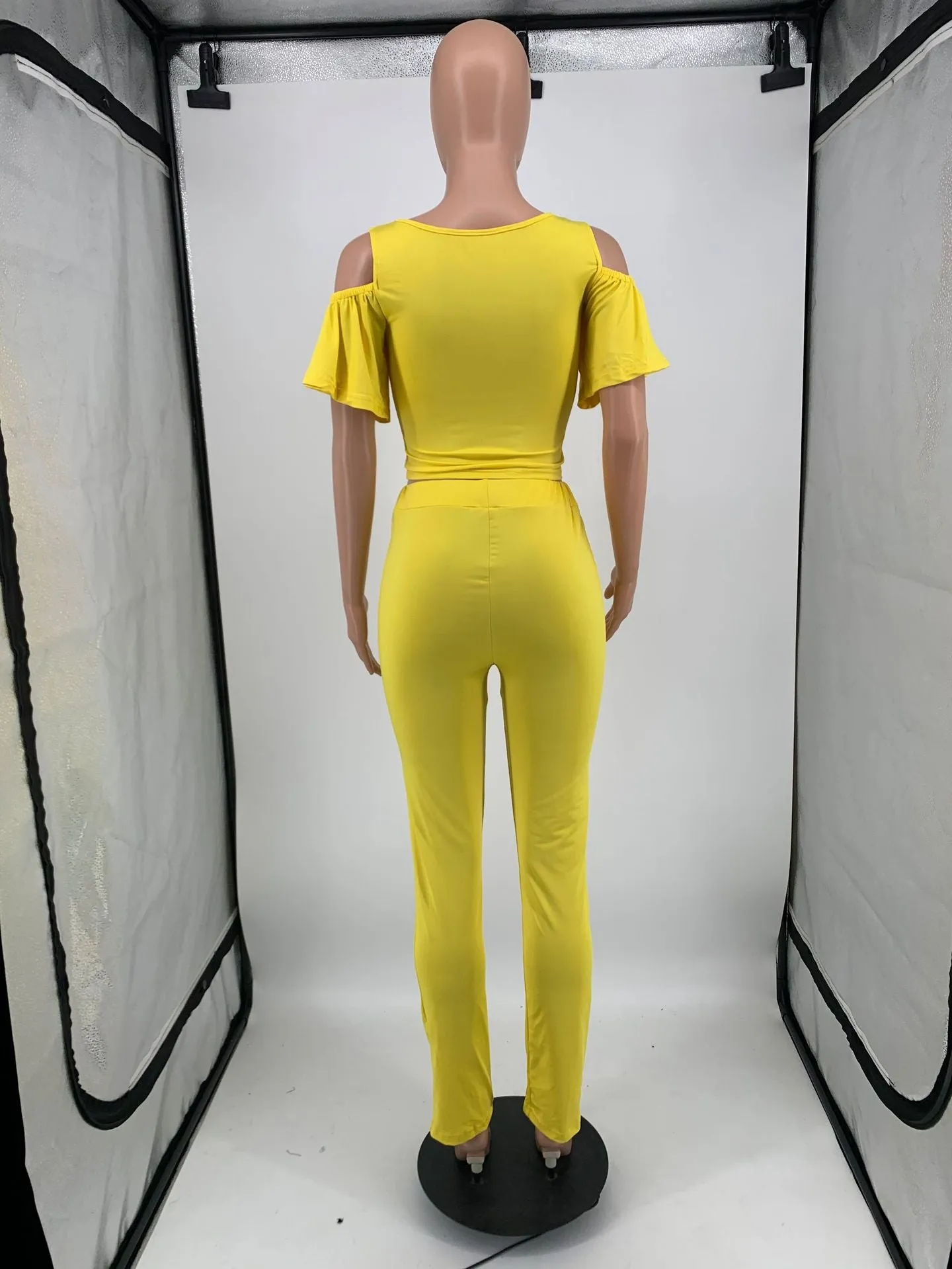 MB FASHON Cold-Shoulder Crop Top and Slim-Fit Pants Two-Piece Set 199R