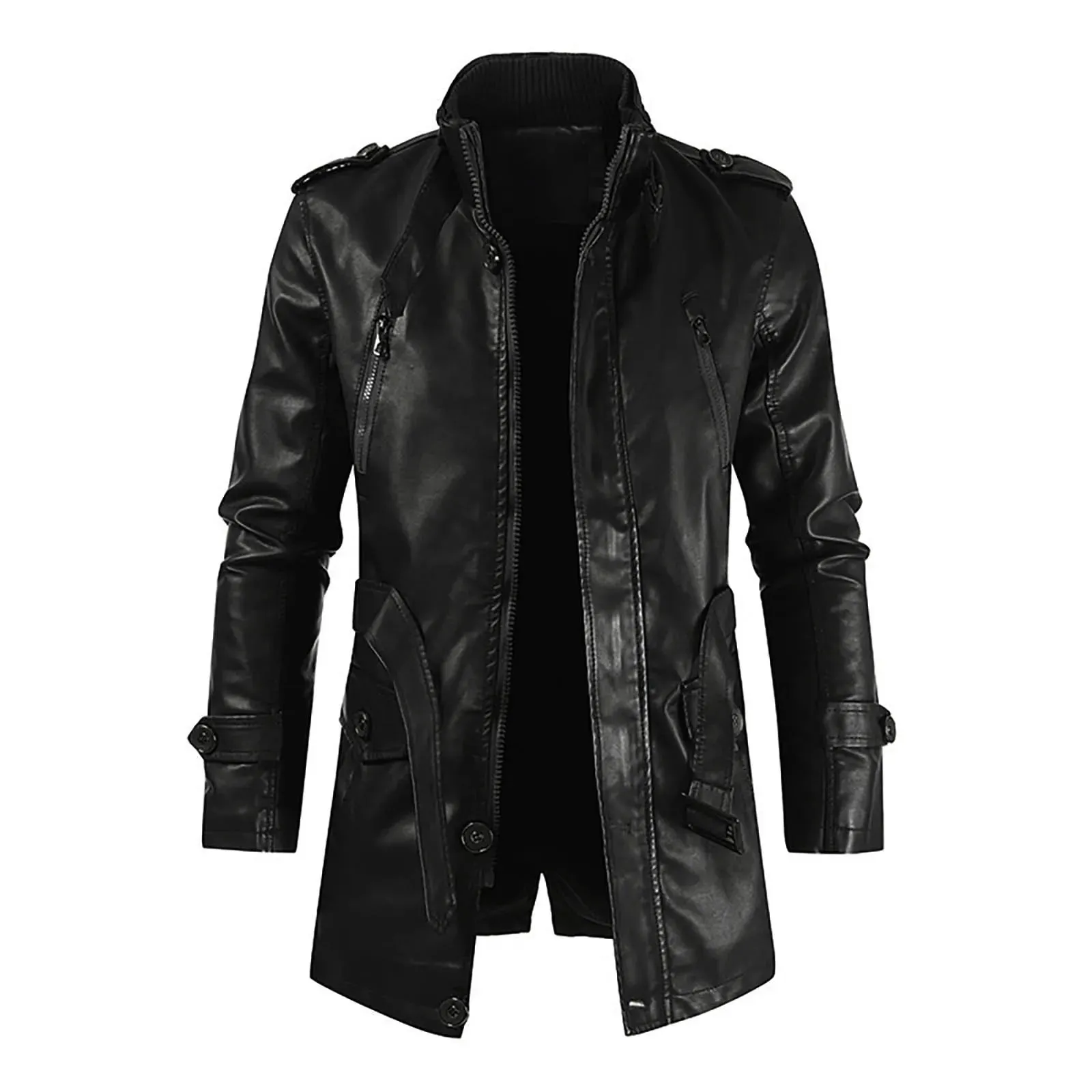 Men's Winter Casual Leather Jacket Zipper Long Sleeve Stand Trench Coat Men Tactical Windproof Waterproof jacket