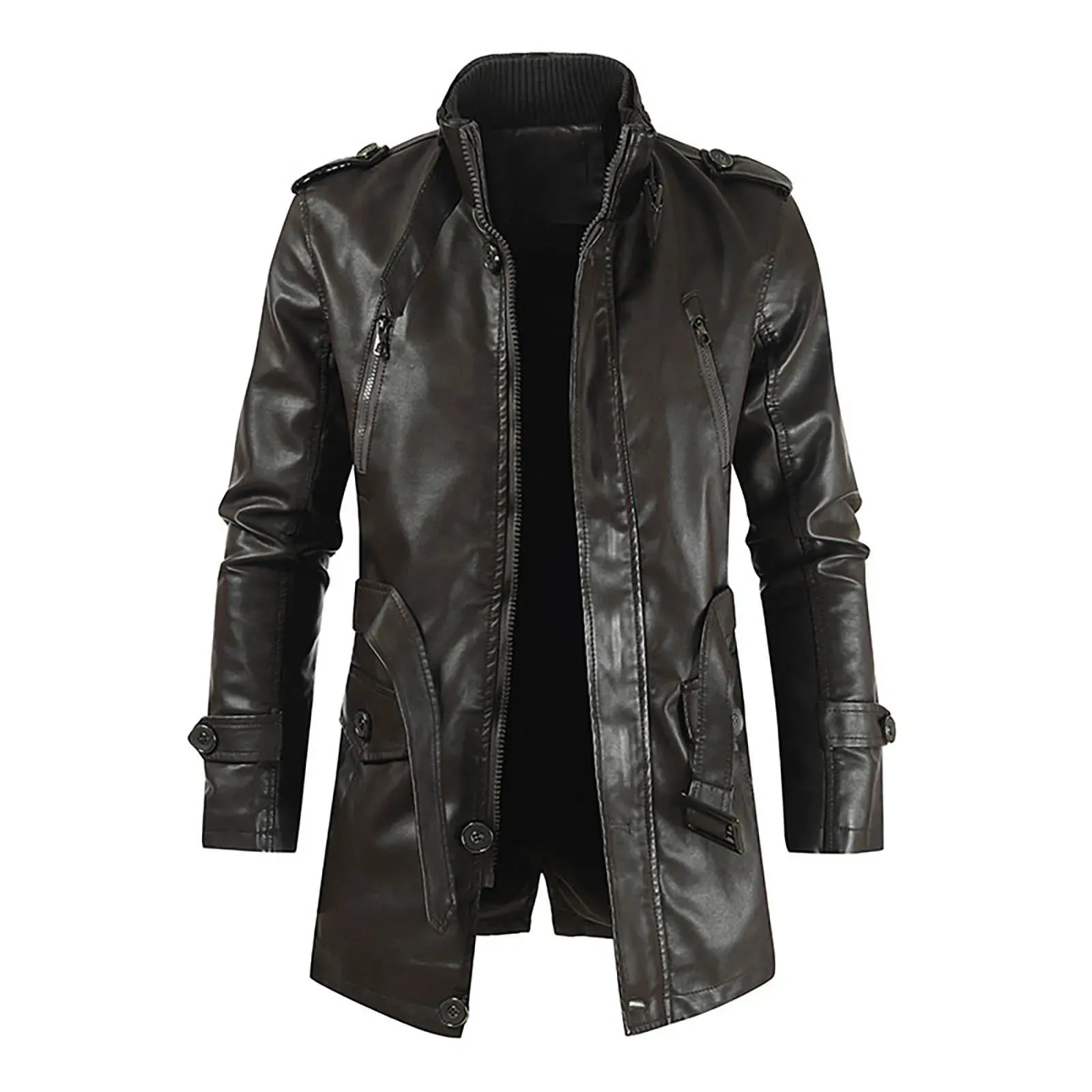 Men's Winter Casual Leather Jacket Zipper Long Sleeve Stand Trench Coat Men Tactical Windproof Waterproof jacket
