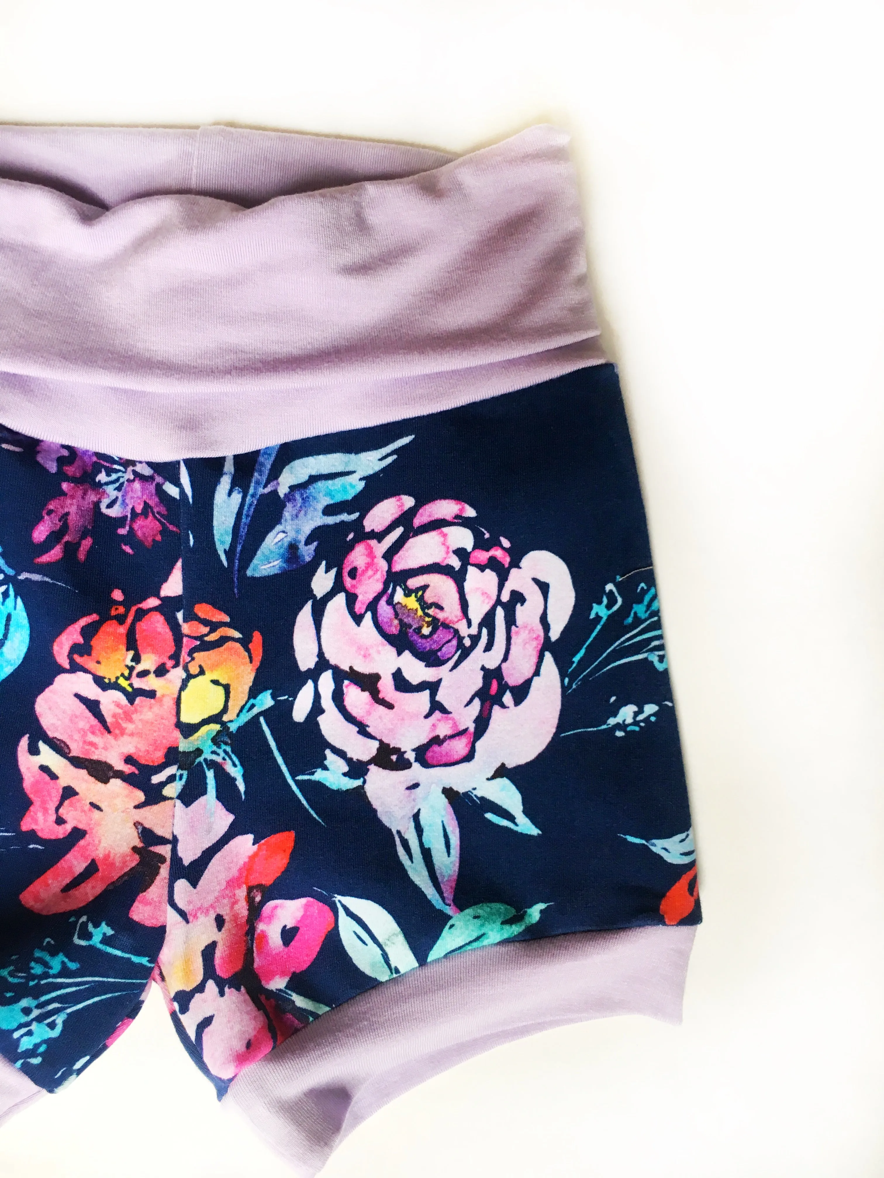 Navy Floral Harem Shorts, Grow-With-Me