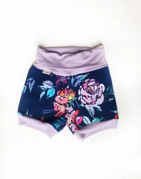 Navy Floral Harem Shorts, Grow-With-Me