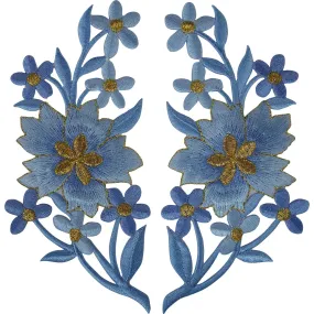 Pair of Flower Patches Iron Sew On Denim Jeans Flowers Embroidery Patch Badges