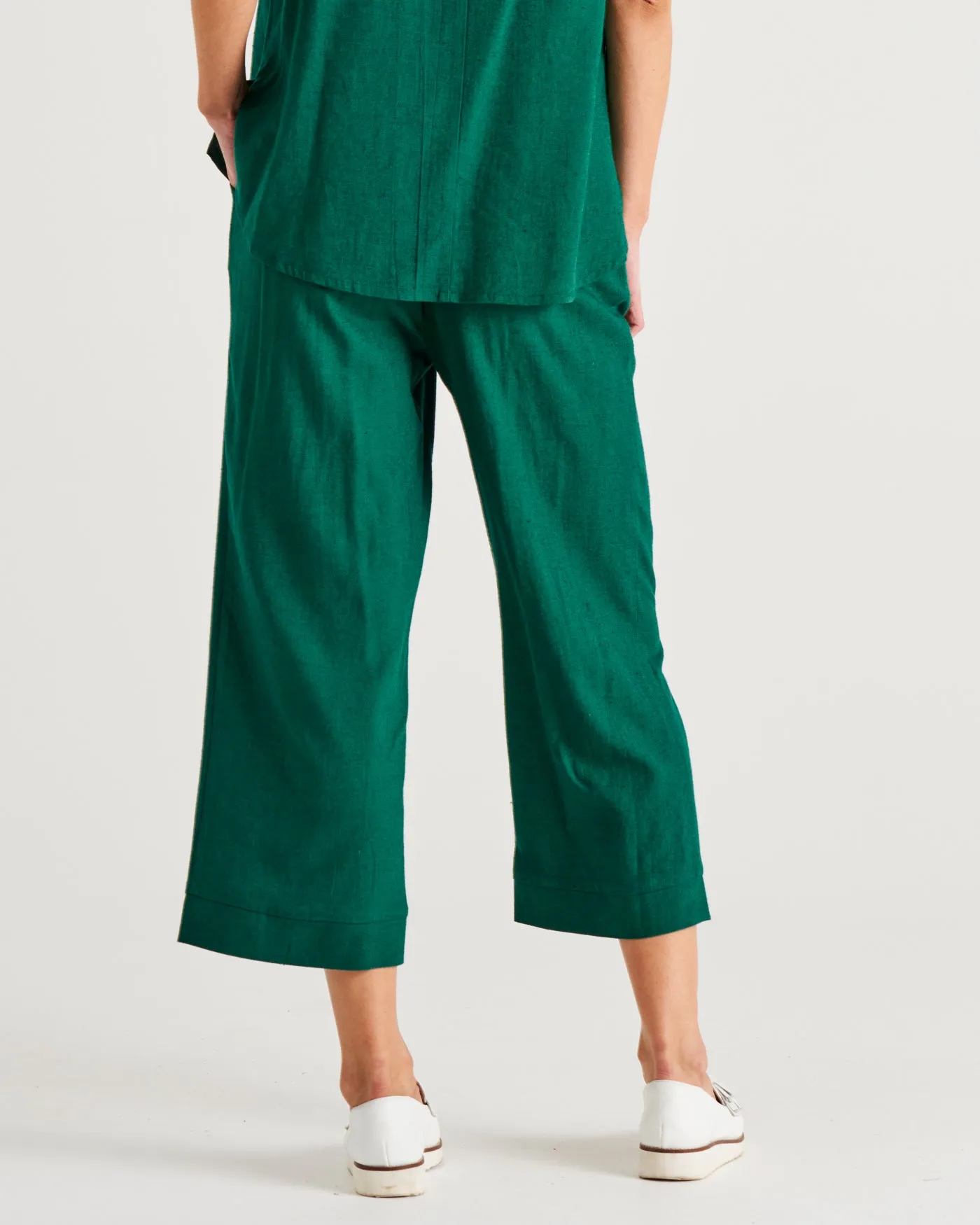 Parker Mid-High Rise Cropped Linen-Blend Pant - Hunter Green