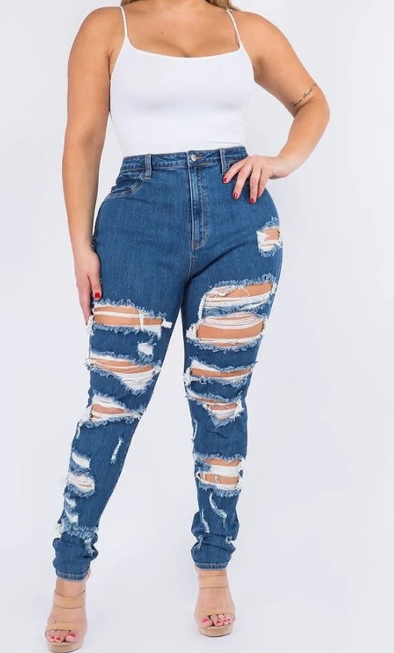 Plus Size Distressed Jeans