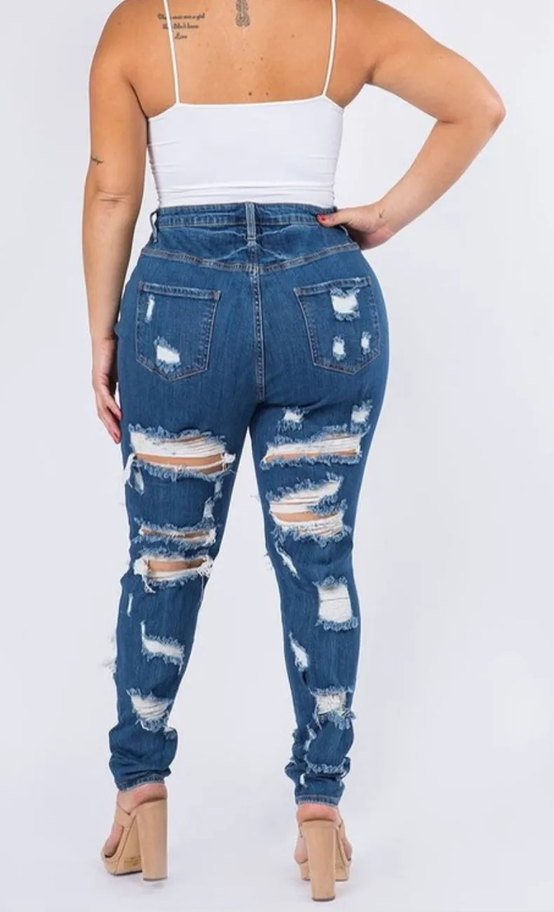 Plus Size Distressed Jeans