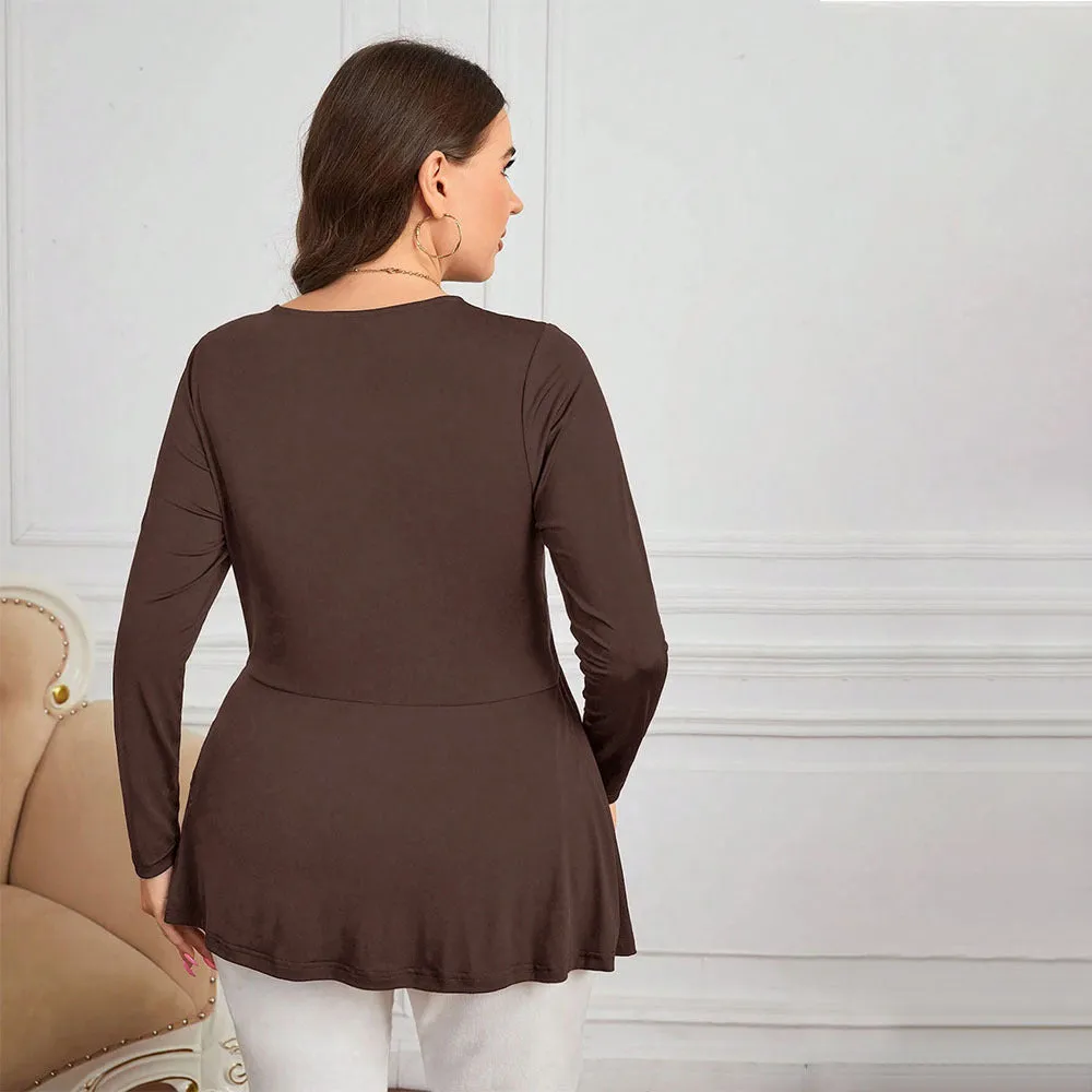 Plus Size Women Clothing Waist Controlled Knitted Bottoming Shirt Elegant Office V Neck Sexy Top