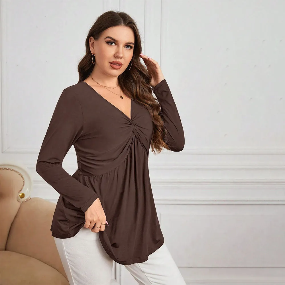 Plus Size Women Clothing Waist Controlled Knitted Bottoming Shirt Elegant Office V Neck Sexy Top