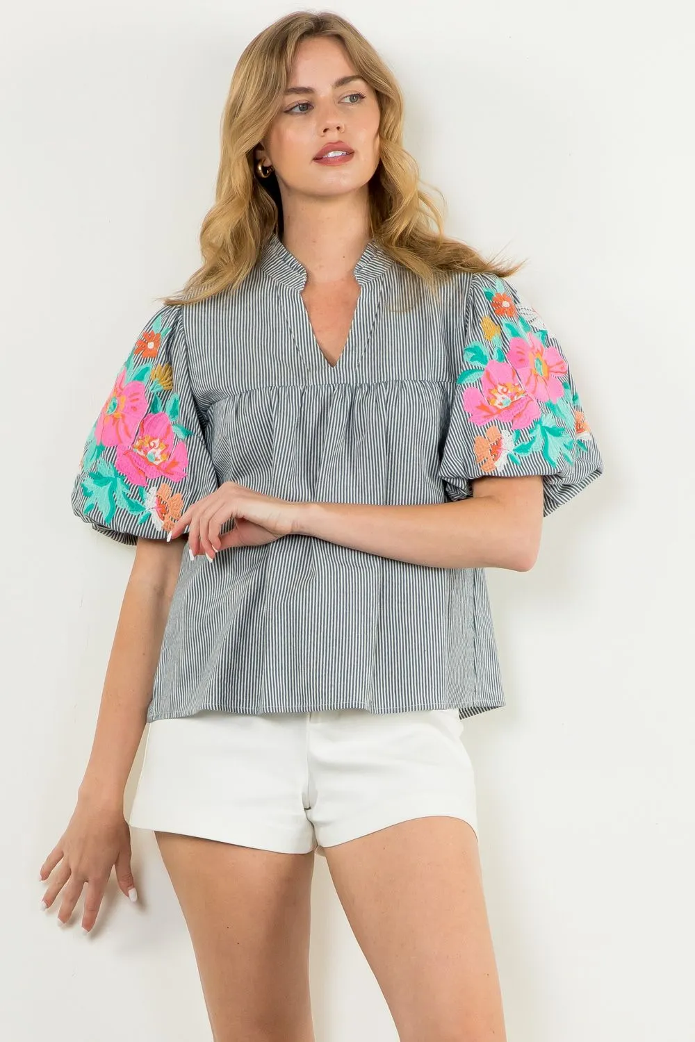 Puff Sleeve Emboirdered Top by THML - FINAL SALE