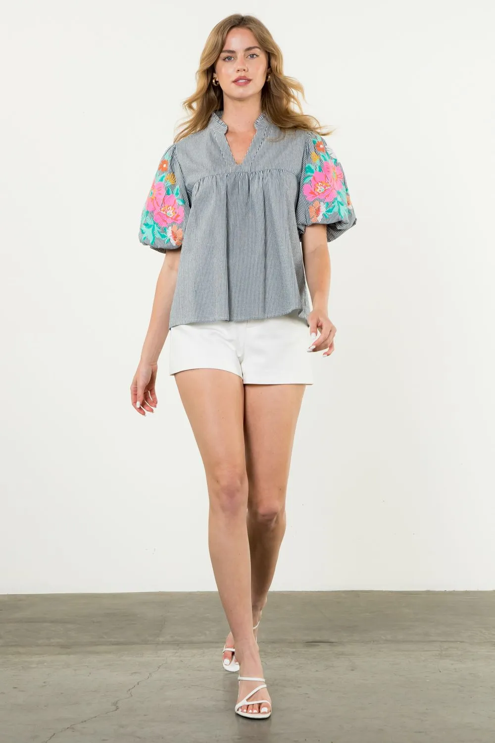Puff Sleeve Emboirdered Top by THML - FINAL SALE