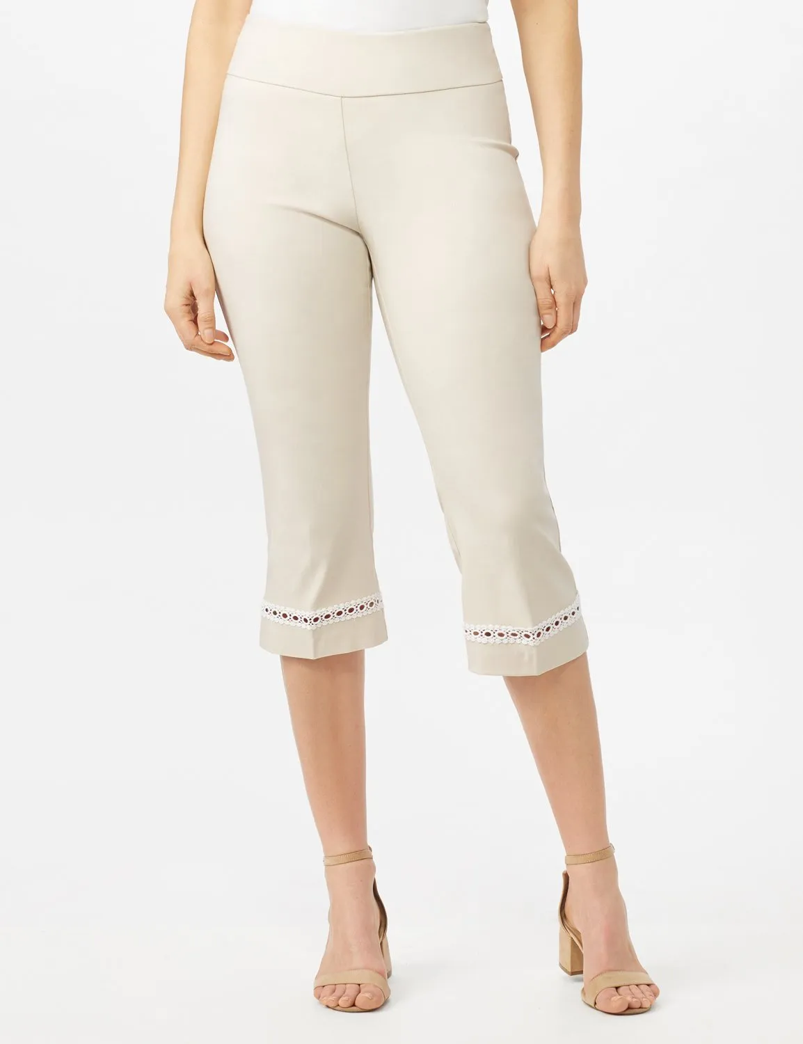 Pull On Crop Lace Hem Pants