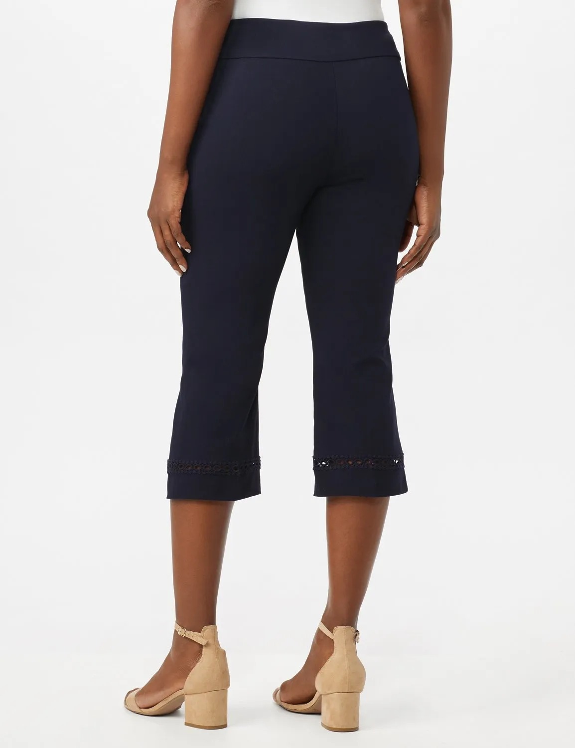 Pull On Crop Lace Hem Pants