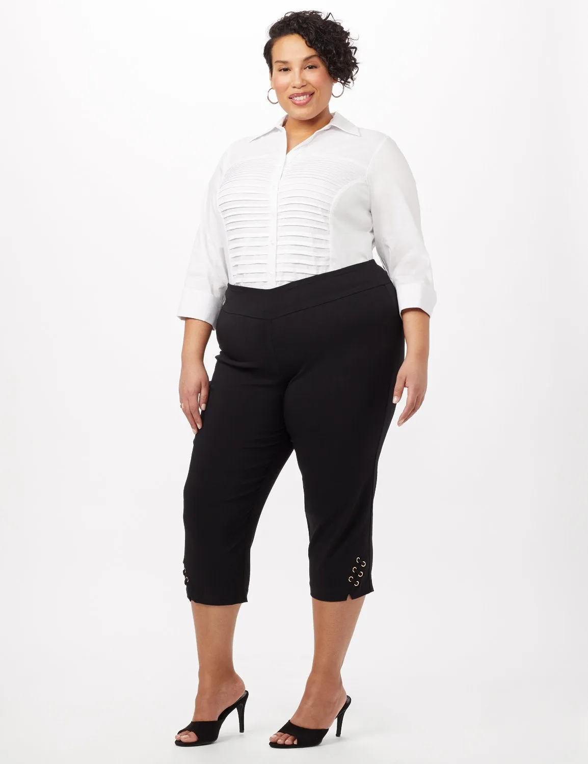 Pull-On Grommet Trim Crop Pants - Plus