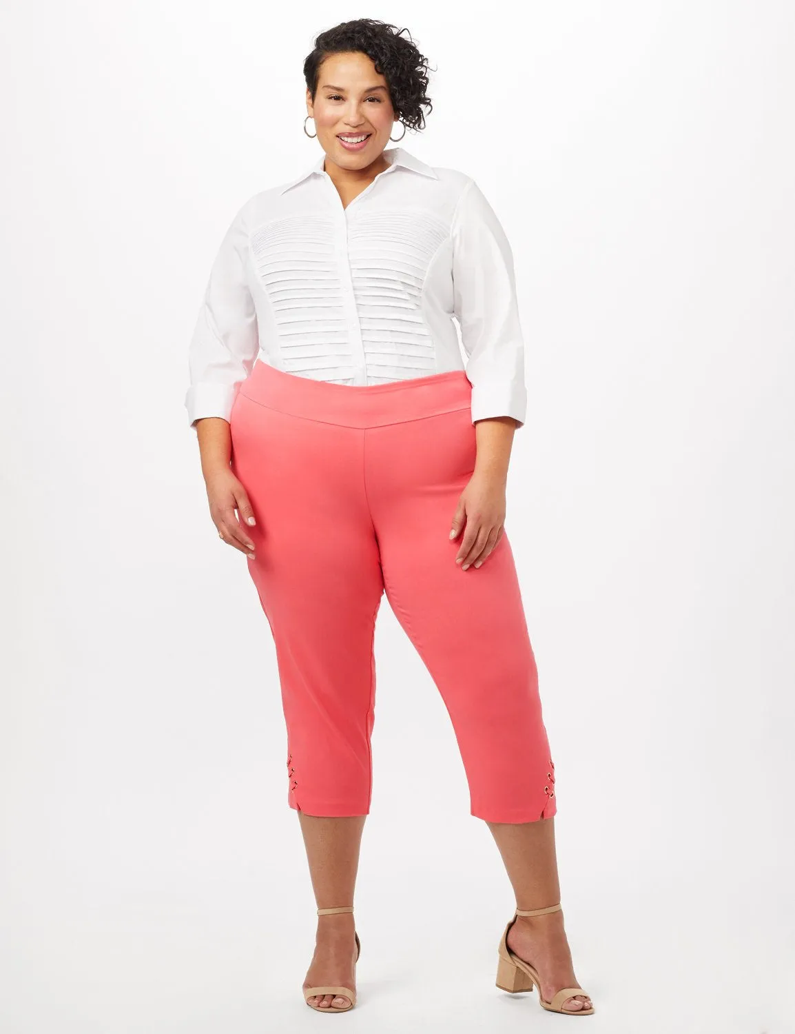Pull-On Grommet Trim Crop Pants - Plus