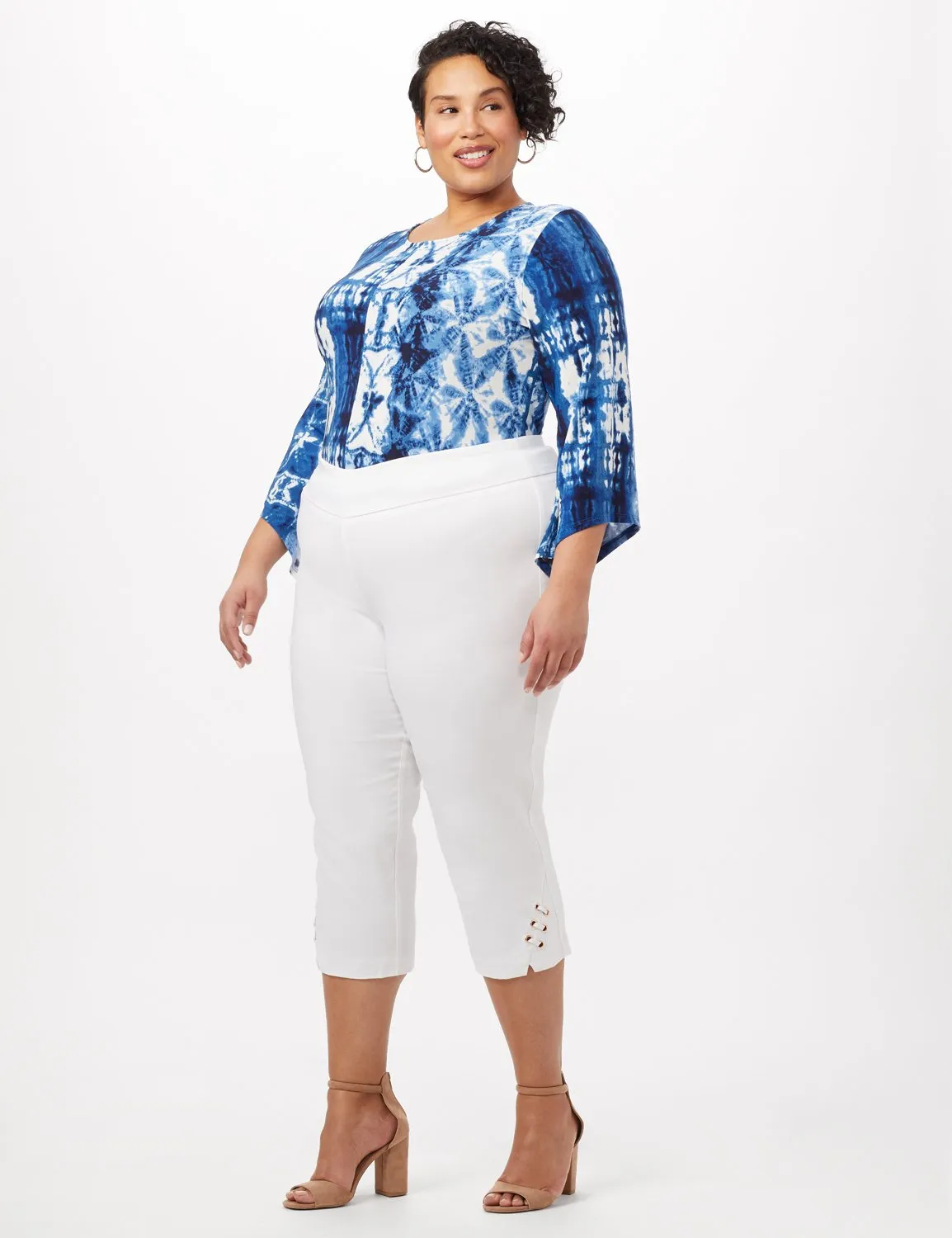 Pull-On Grommet Trim Crop Pants - Plus