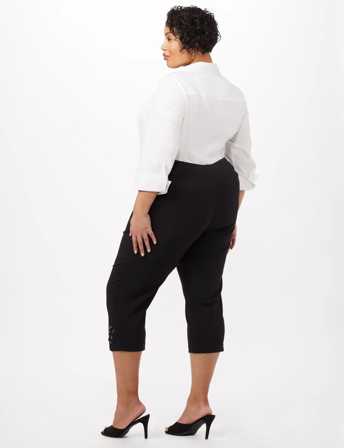 Pull-On Grommet Trim Crop Pants - Plus
