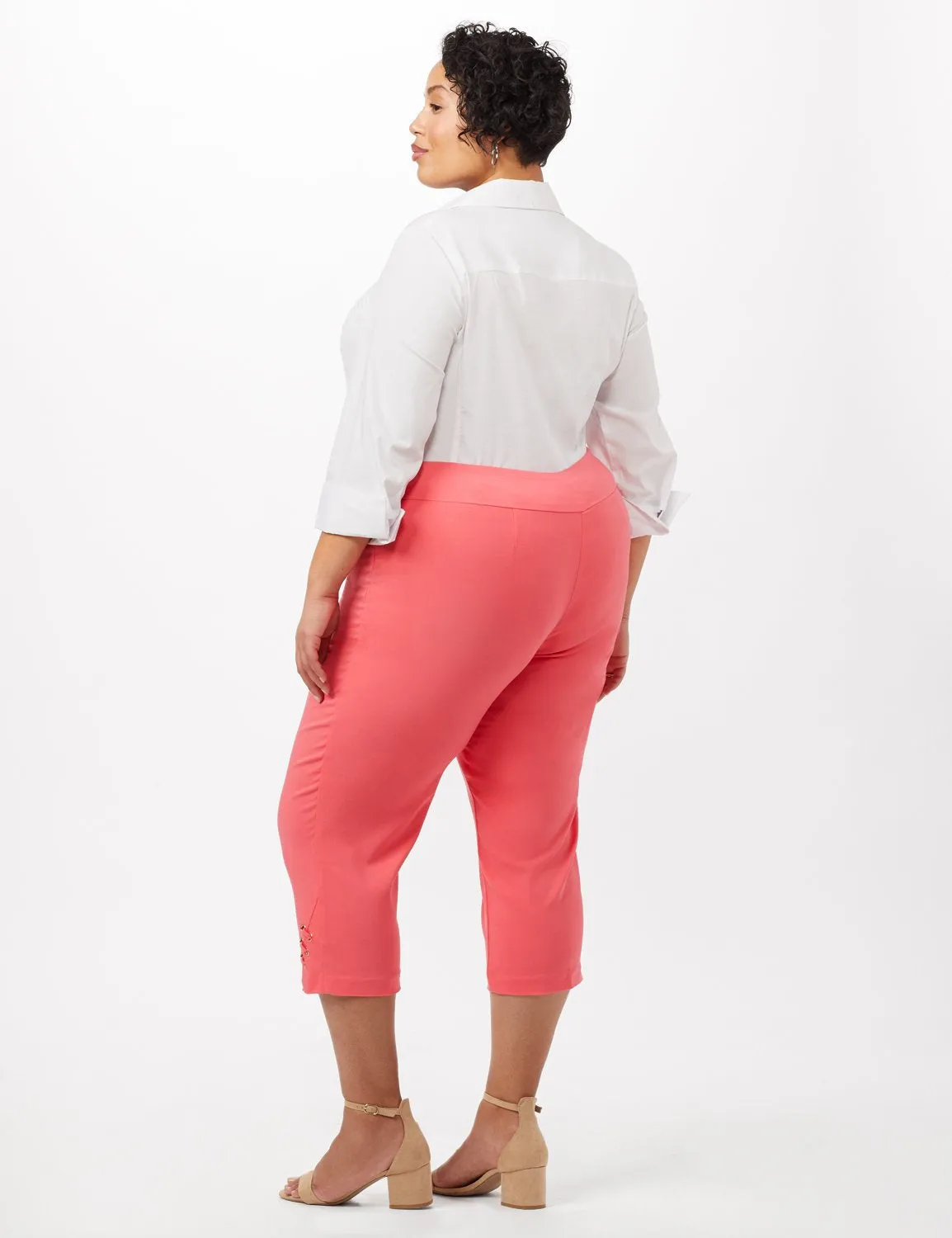 Pull-On Grommet Trim Crop Pants - Plus