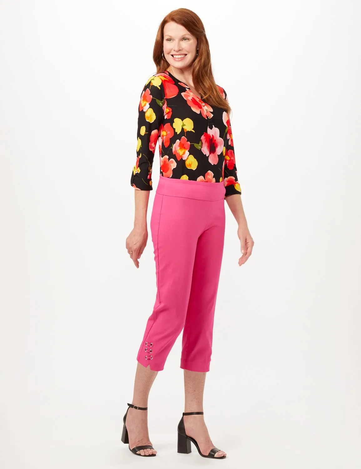 Pull-On Grommet Trim Crop Pants