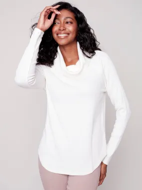 Ribbed Cowl Neck Top - Ecru