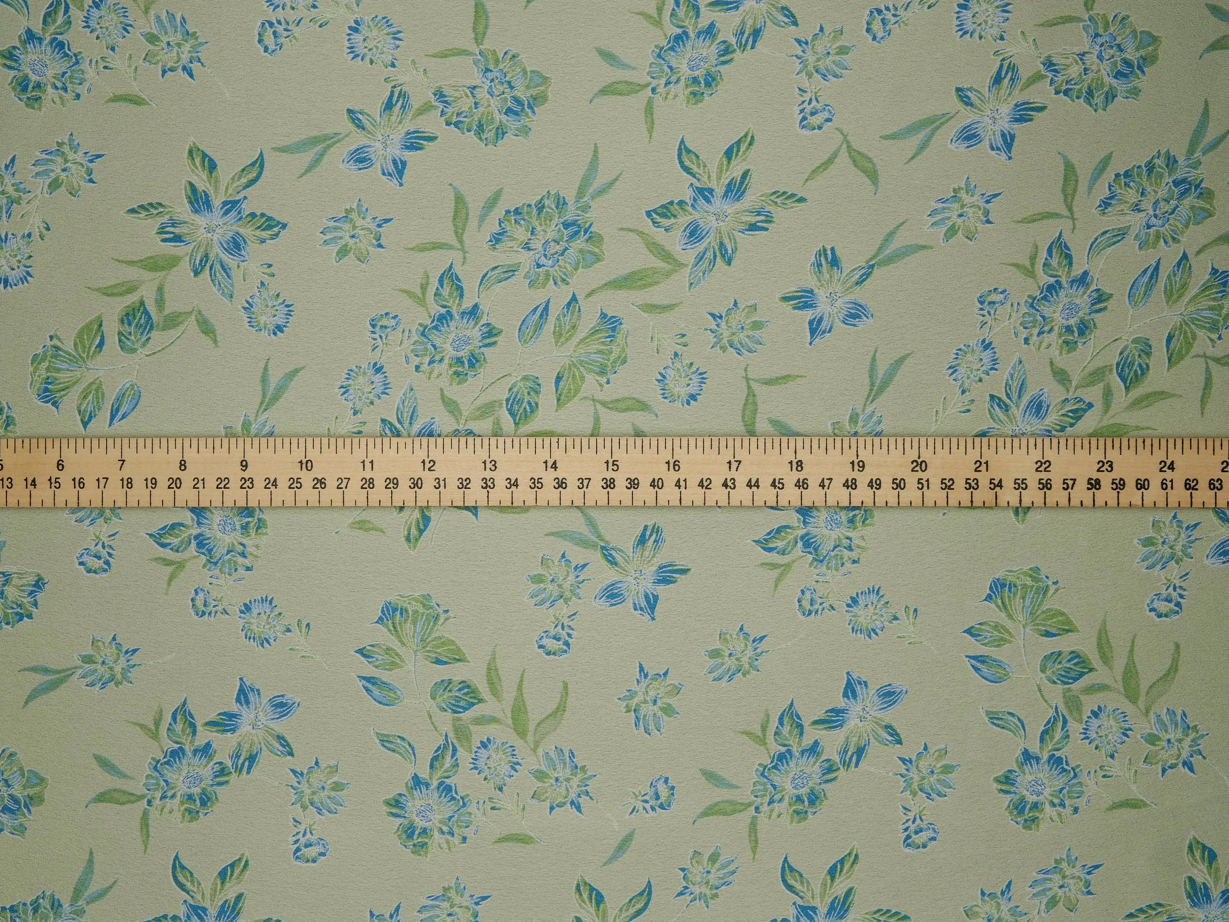 Sage green and blue   floral   print -  silky satin  Lightweight   fabric
