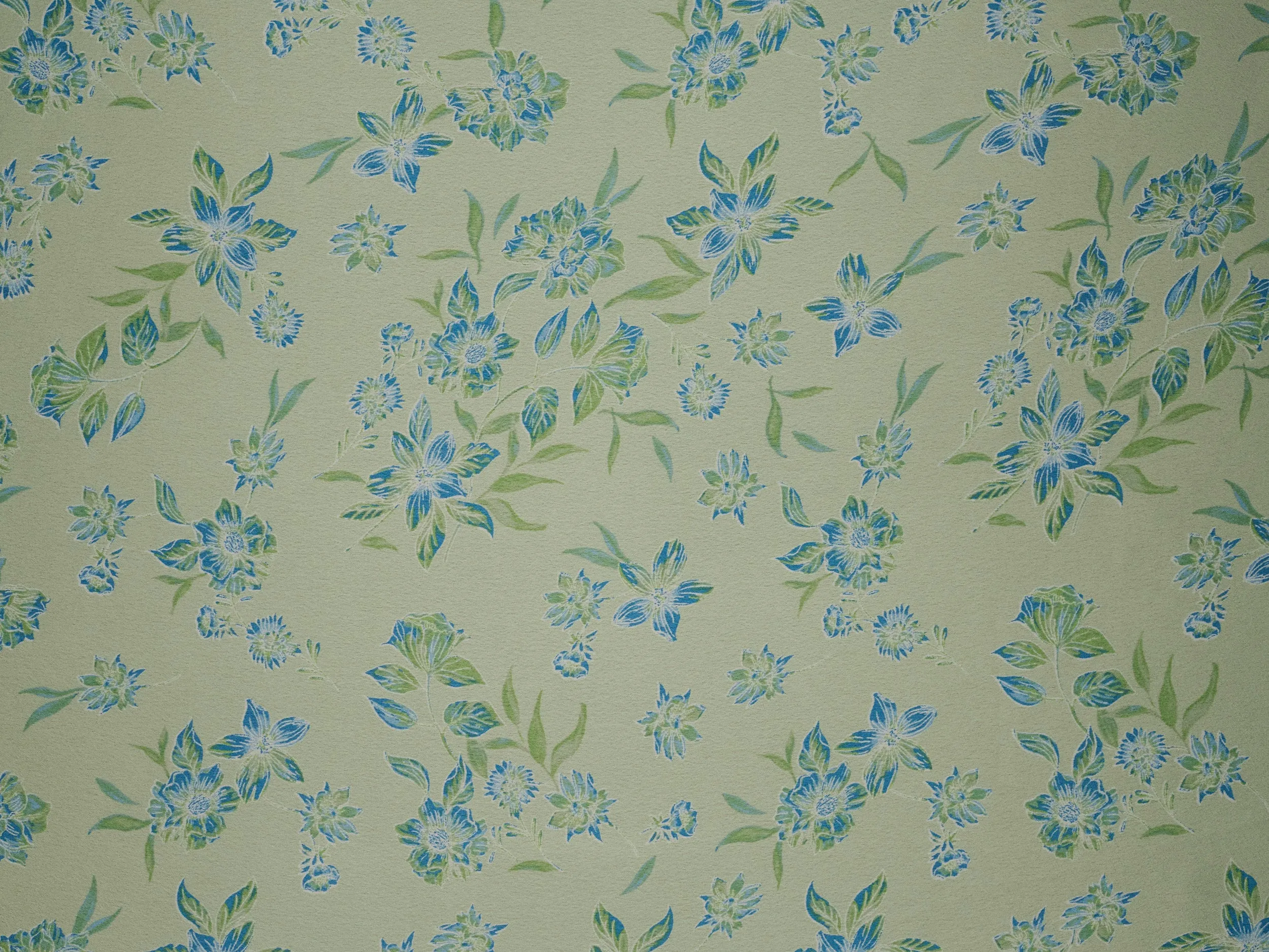 Sage green and blue   floral   print -  silky satin  Lightweight   fabric