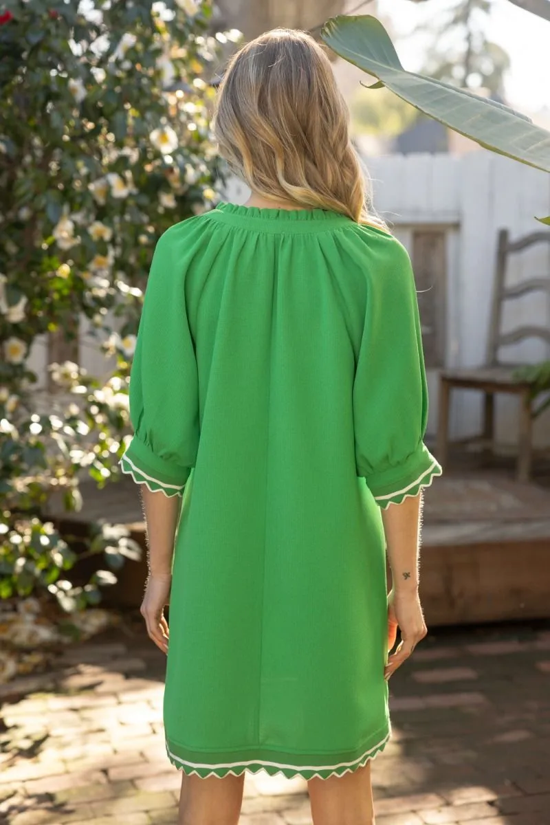 SCALLOP AND STRIPE BAND DETAILED SHIFT DRESS