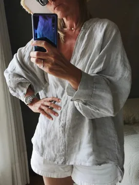 Solid Color Long Sleeve Casual V-Neck Top