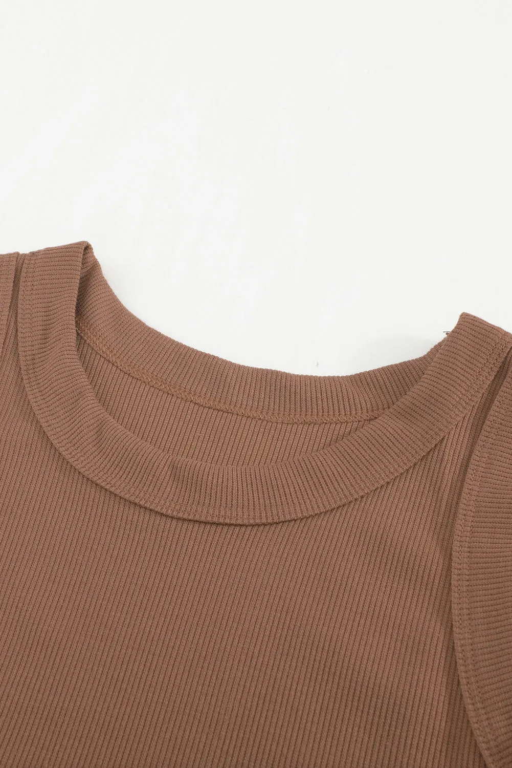 Solid White/Black/Gray/Khaki Round Neck Ribbed Tank Top