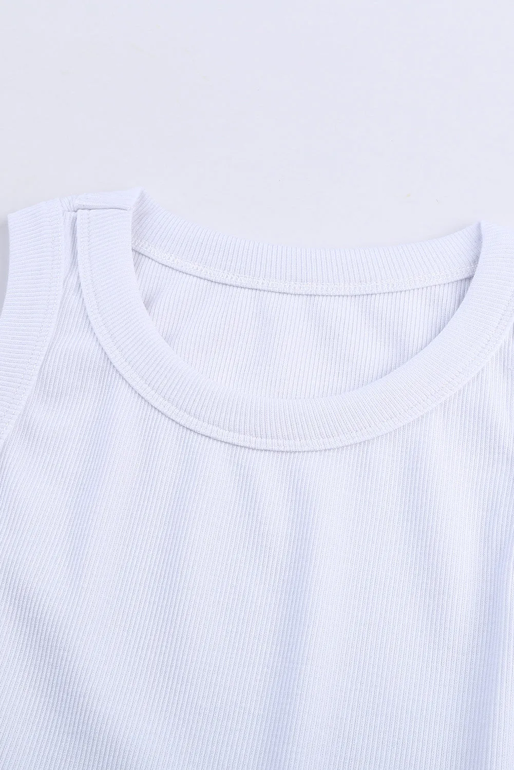 Solid White/Black/Gray/Khaki Round Neck Ribbed Tank Top
