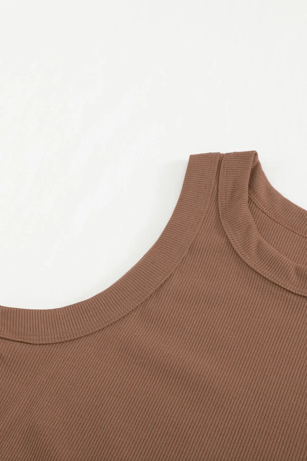 Solid White/Black/Gray/Khaki Round Neck Ribbed Tank Top
