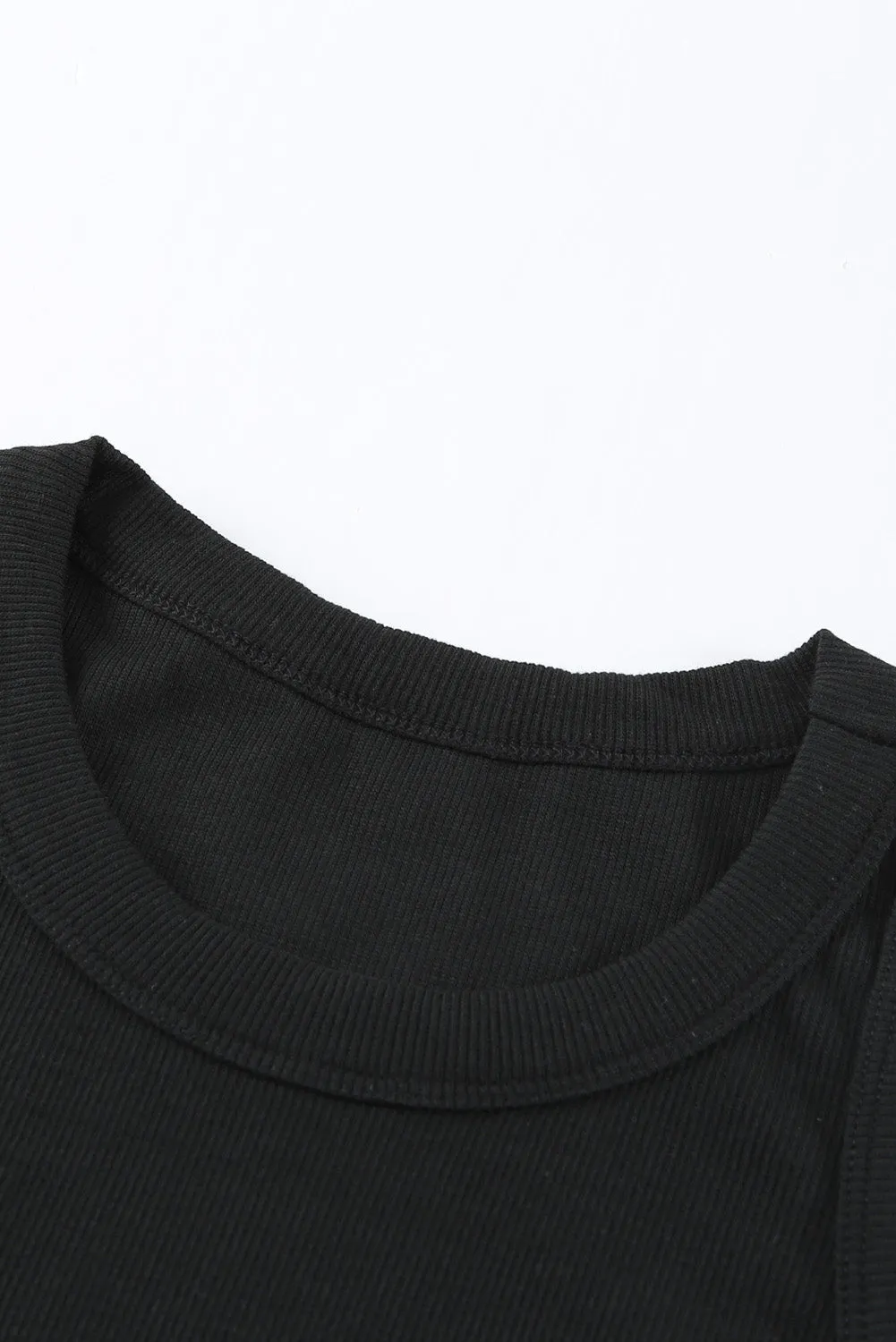 Solid White/Black/Gray/Khaki Round Neck Ribbed Tank Top