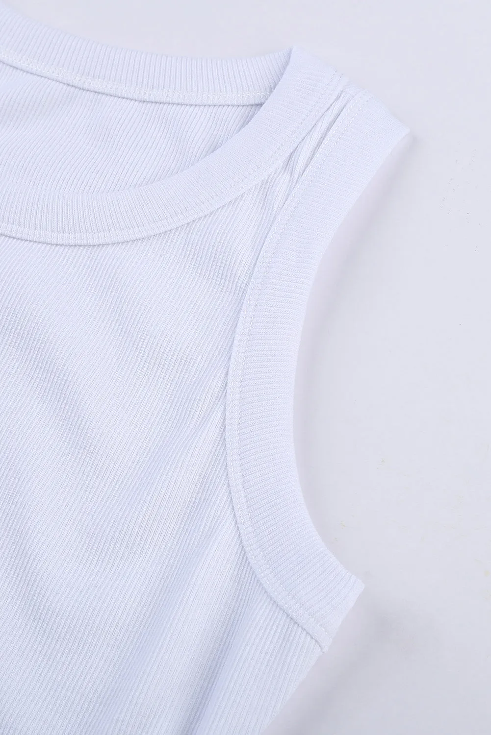 Solid White/Black/Gray/Khaki Round Neck Ribbed Tank Top