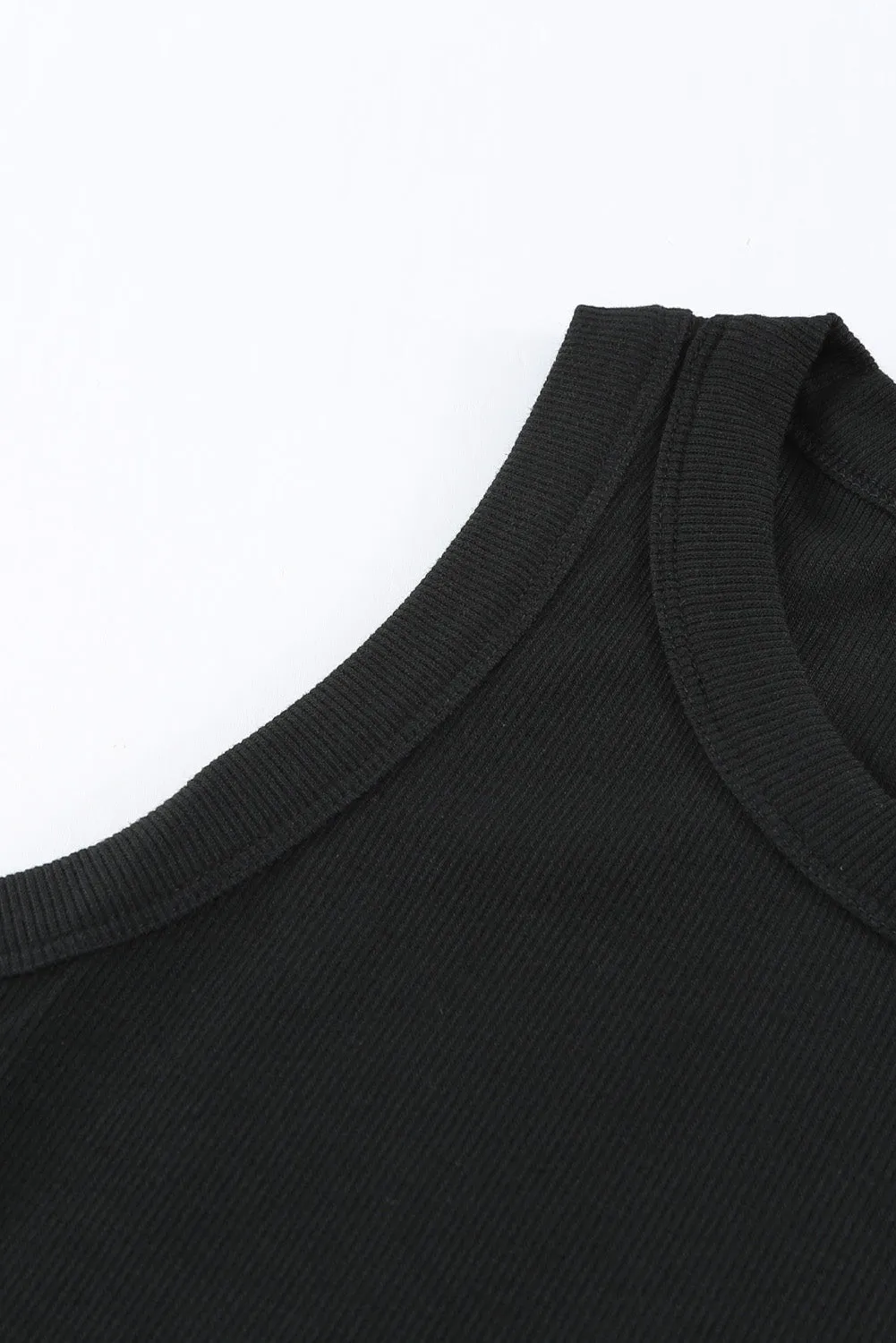 Solid White/Black/Gray/Khaki Round Neck Ribbed Tank Top