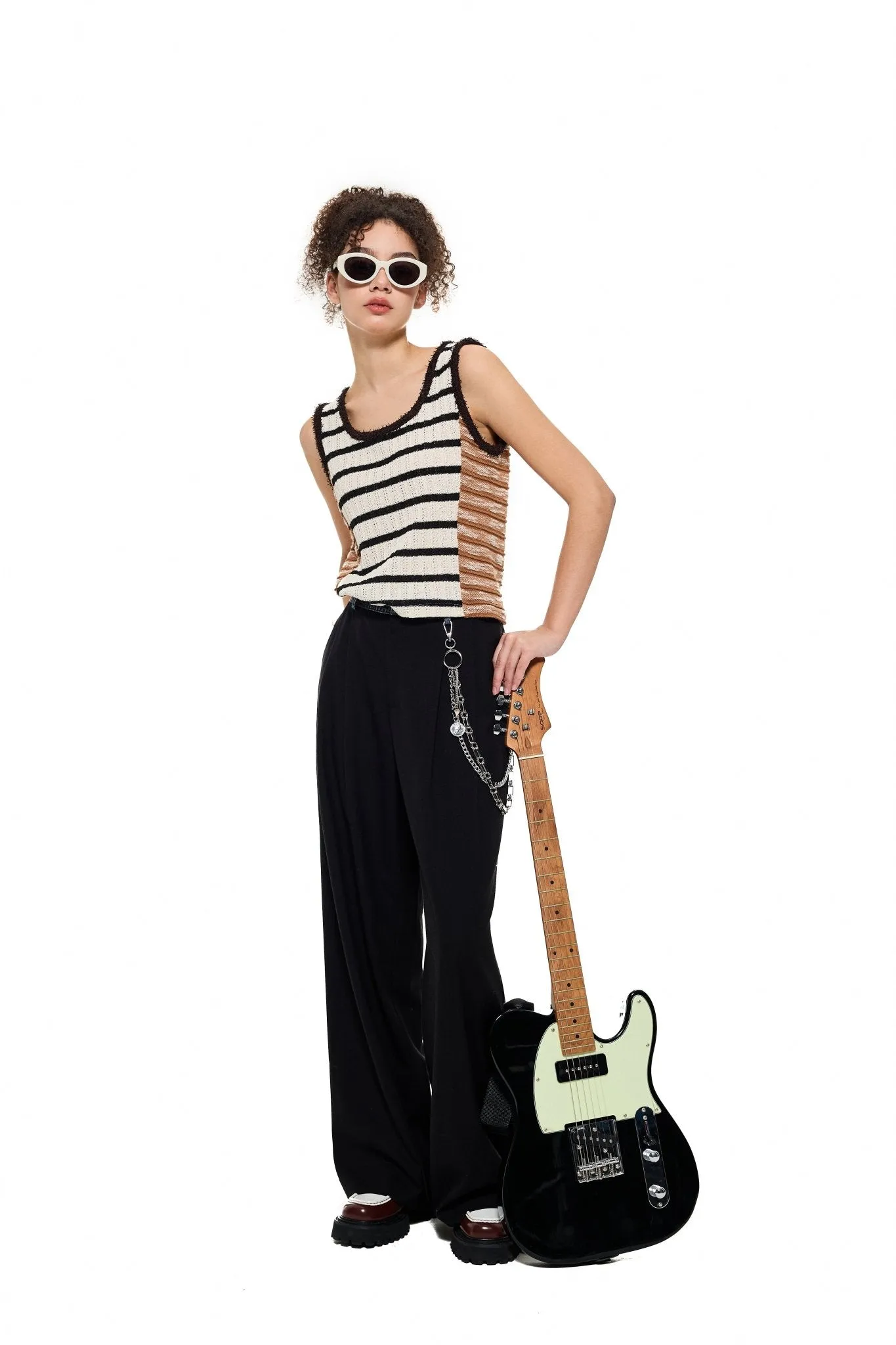 Stripe Asymmetrical Knitted Top in Brown