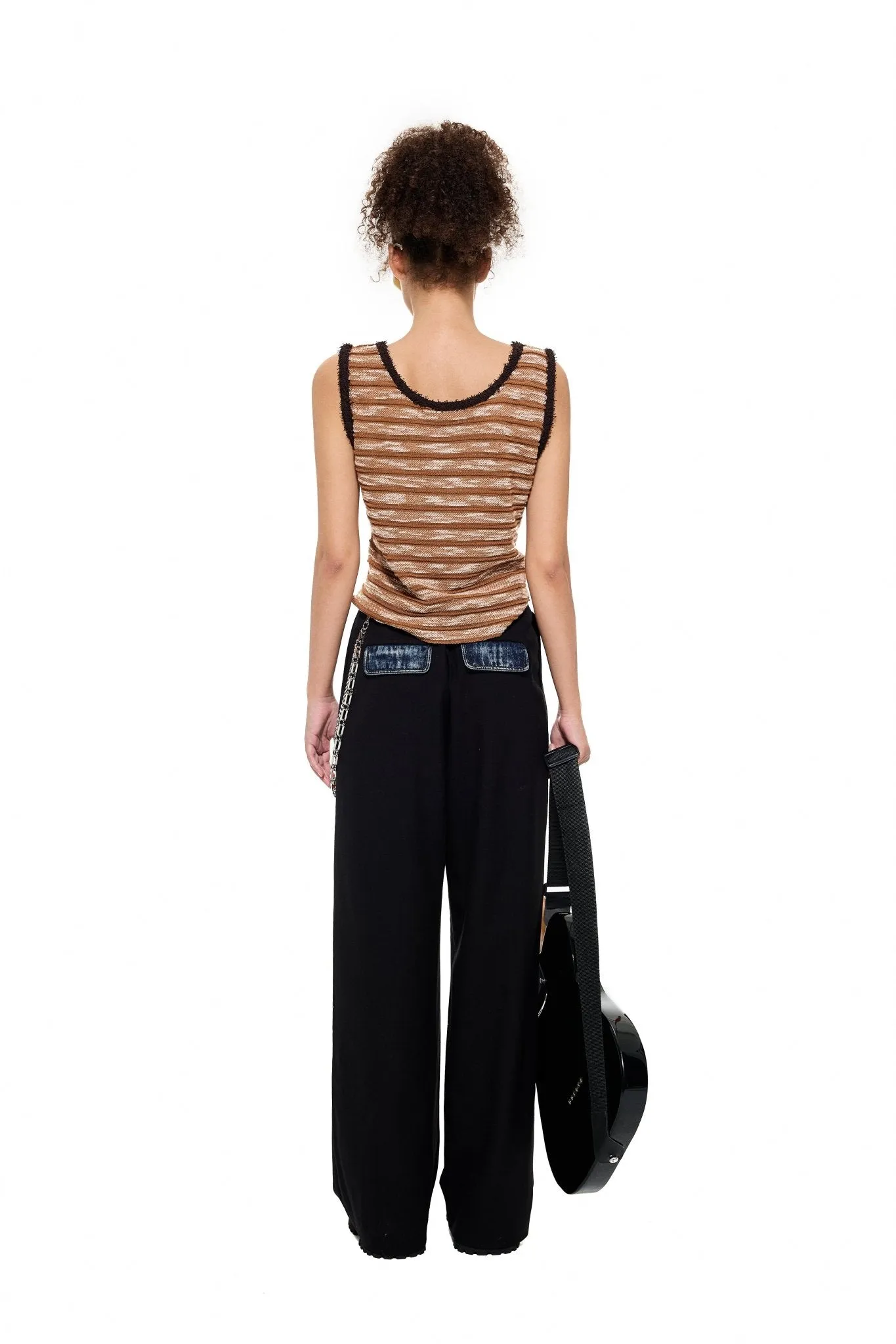 Stripe Asymmetrical Knitted Top in Brown