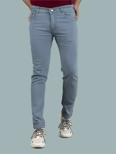 Stylish Grey Denim Solid Mid-Rise Jeans For Men
